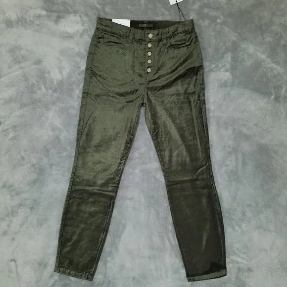 7 For All Mankind High Waist Velvet Ankle Skinny With Exposed Button Fly Pants - Picture 7 of 12